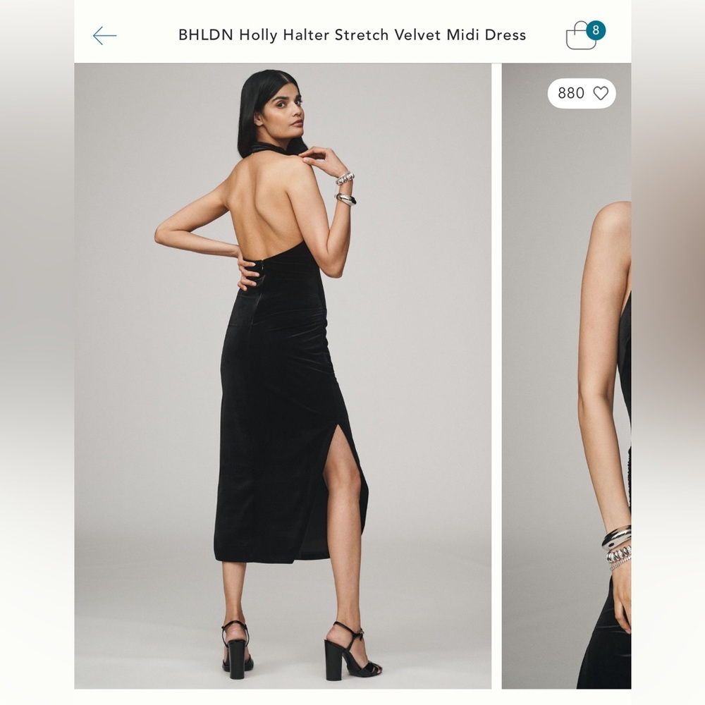 Anthropologie BHLDN Draping Black Holly Halter Velvet Backless Size Small